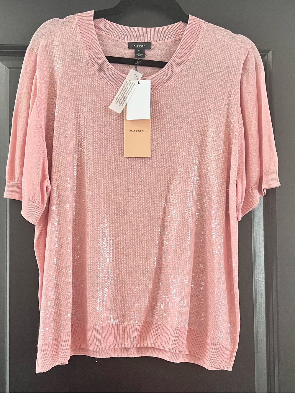 Halogen Bridal Rose Sequin Short Sleeve Sweater NWT XL